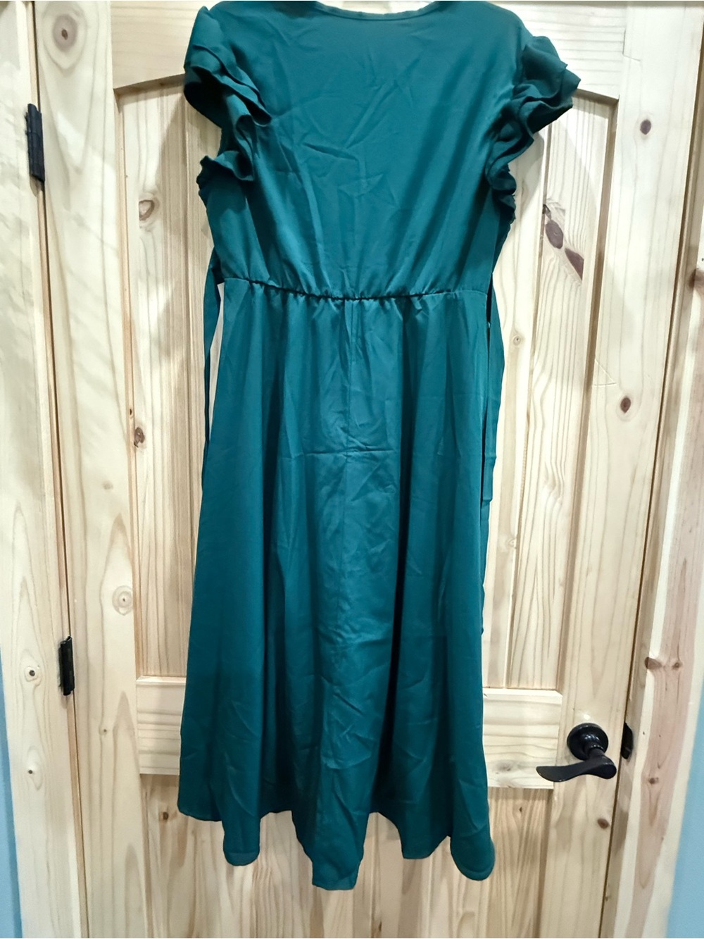 Emerald Green Ruffle Sleeve High Low Wrap Dress Size L - Picture 9 of 9